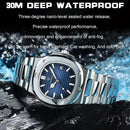 POEDAGAR Men’s Luxury Stainless-Steel Square Watch – Waterproof & Luminous Hands